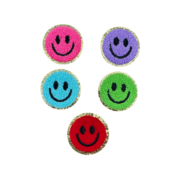 New: Purple, Chenille Smile Patch w/ Gold Glitter, Size 2.5, Smiley –  PatchPartyClub