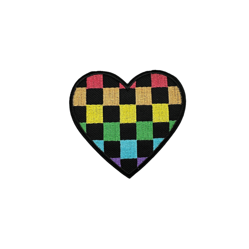 rainbow checkered heart patch for denim dog vest