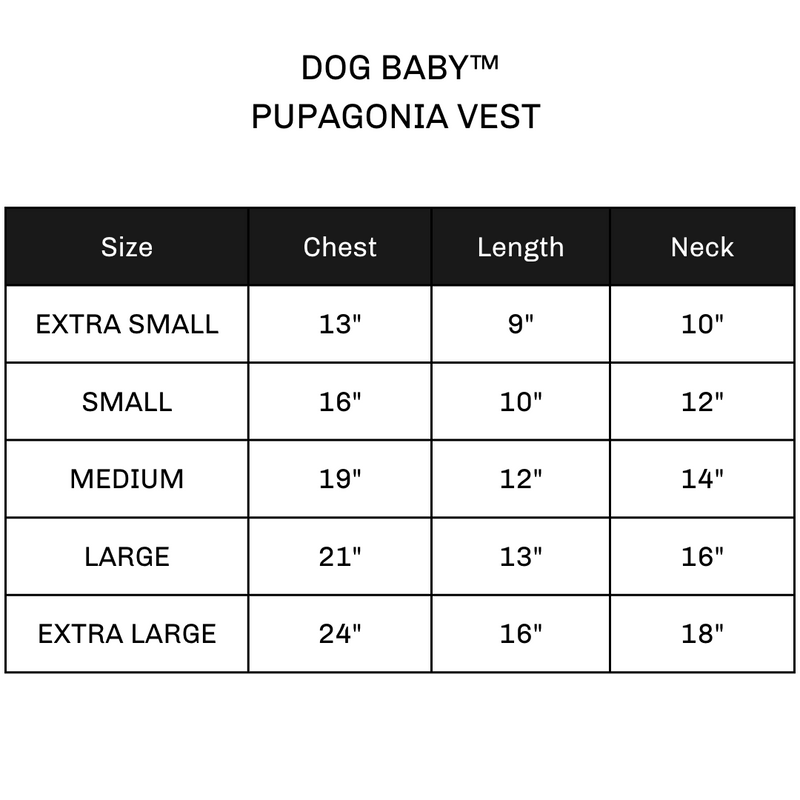 Pupagonia Dog Puffer Vest Size Chart